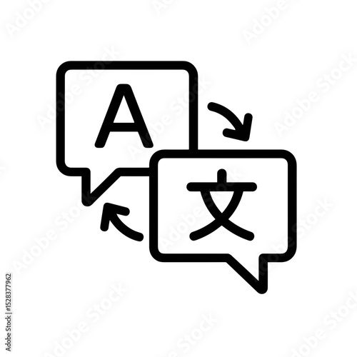 Translation icon with speech bubbles and language symbols in minimal outline style representing multilingual communication