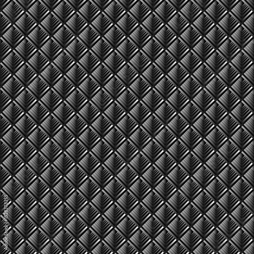 Elegant seamless pattern with metallic black diamond shapes and grid texture, perfect for backgrounds, tech, or industrial design.
