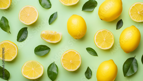 Wallpaper Mural Fresh lemon pattern on a bright color background flat lay Torontodigital.ca