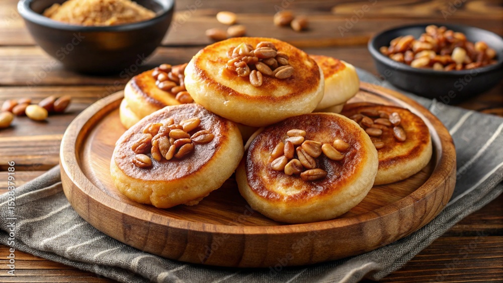 Hotteok – Korean pancakes filled with brown sugar, cinnamon, and nuts. Hotteok – Korean pancakes filled with brown sugar, cinnamon, and nuts.