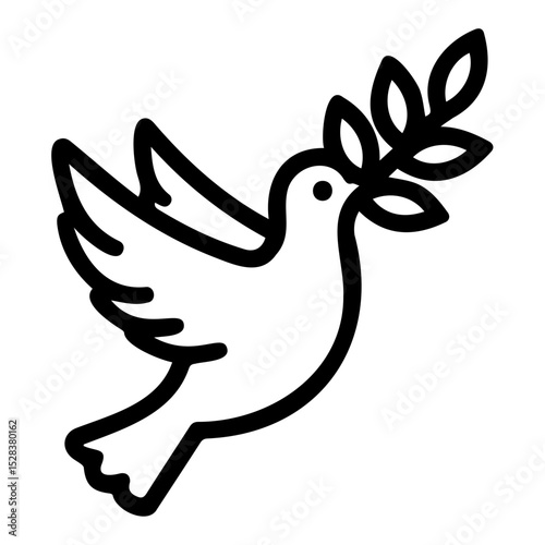 Dove with olive branch icon, minimalist line art style, peace and harmony concept