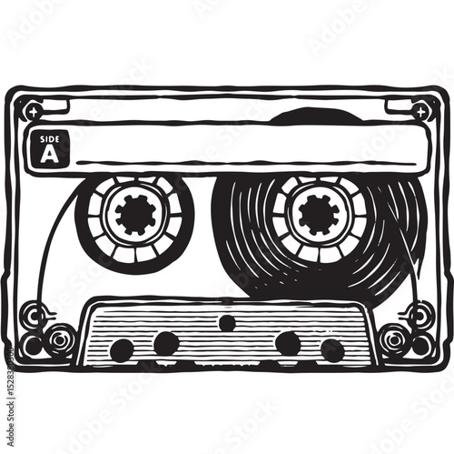 cassette vintage ink hand drawing