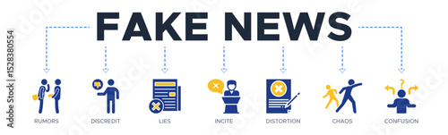 Fake news banner web icon vector illustration concept with icon of rumors, discredit, lies, incite, distortion, chaos and confusion