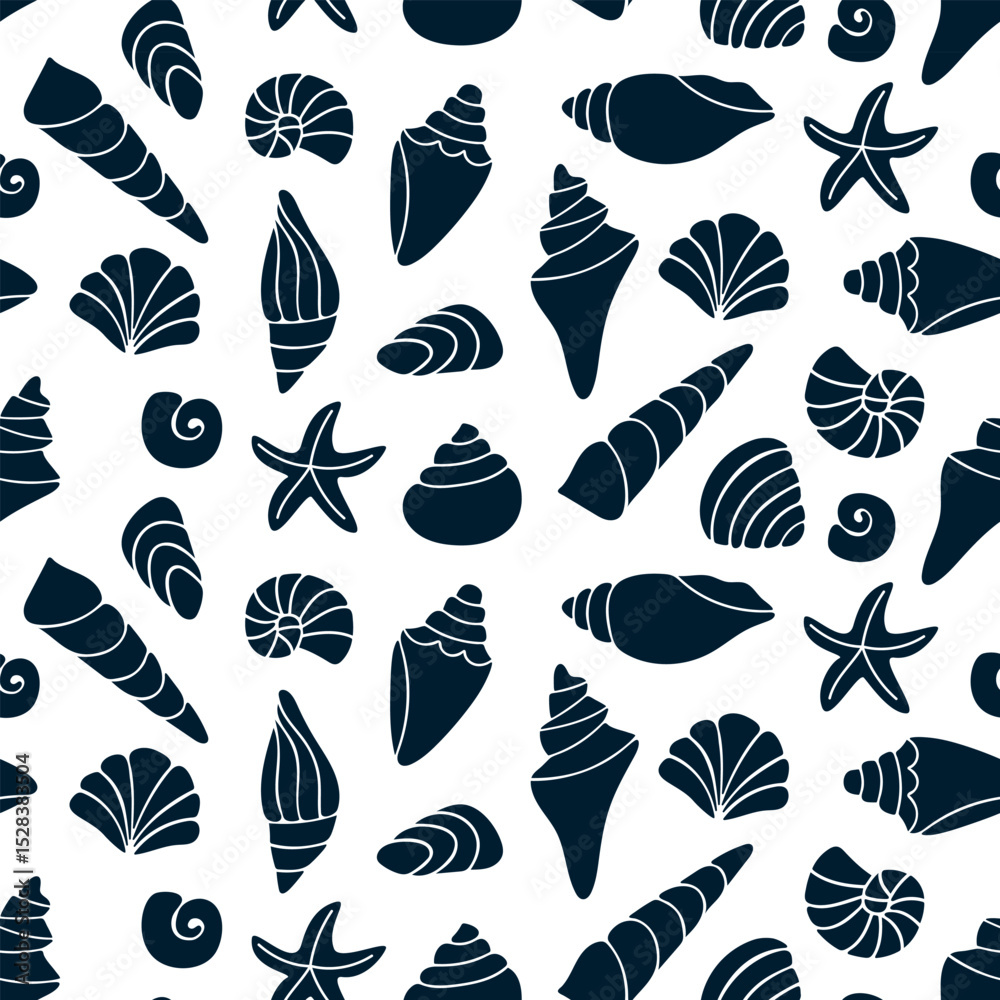custom made wallpaper toronto digitalDark blue sea Shell silhouettes seamless Pattern. Abstract doodle Seashell Background. Summer template for beach posters, travel vacation advertising banner, packaging, wallpaper, textile print