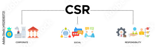 CSR Banner web icon solid vector illustration for business and organization, Corporate social responsibility, and giving back to the community