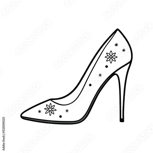 high heel shoes line art on white background