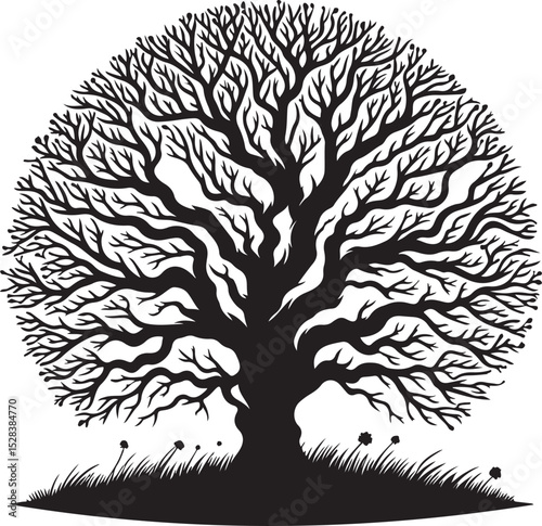Elegant tree silhouette vector illustrating leaf and branch design for nature seasons