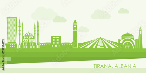 Green Skyline panorama of city of Tirana, Albania - vector illustration
