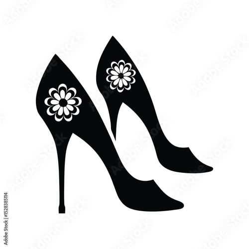 Elegant High Heel Shoe Silhouette with Floral Patterns  