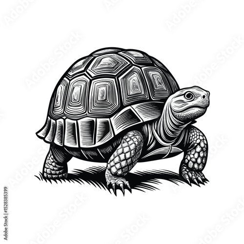 Stylized Black and White turtle Silhouette on white background