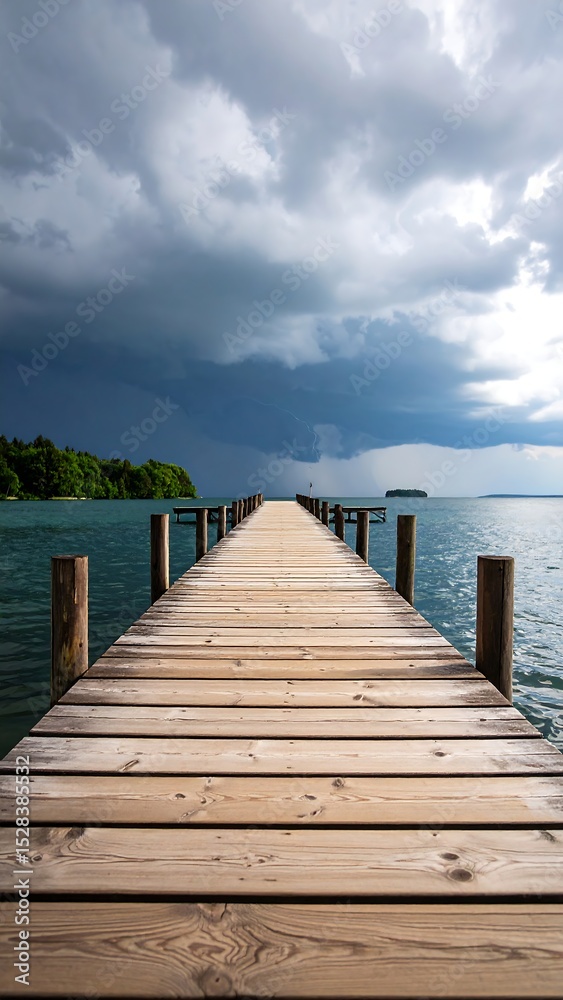 Obraz premium Wooden pier with stormy lake, and nature.