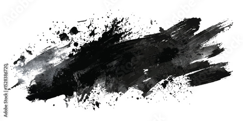 black paint brush stroke isolated on white or transparent png. Bold Black Brush Stroke on White Background
