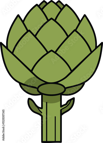 Artichoke vegetable illustration with green leaves and stem simple vector graphic design 