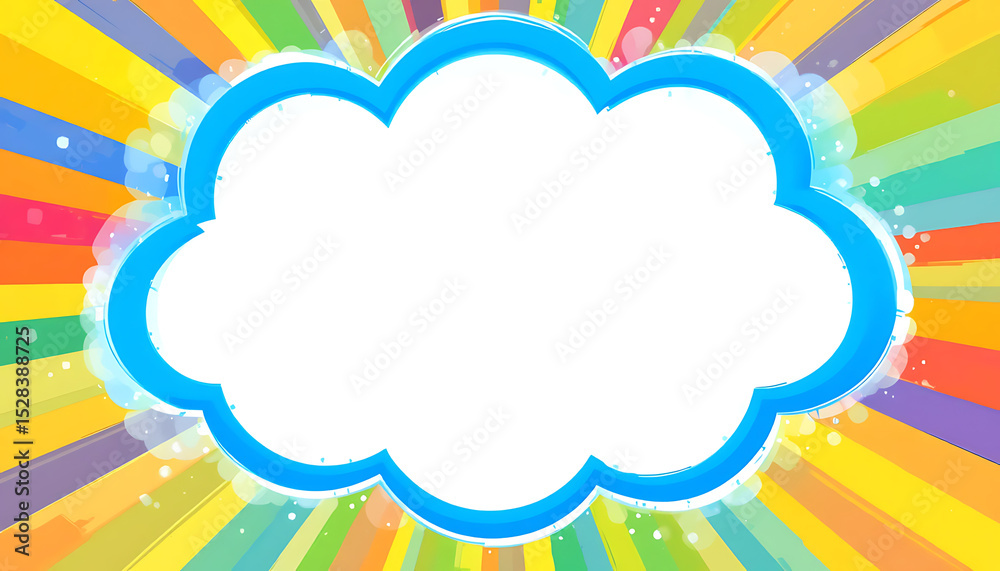 Comic style background with a cloud frame and colorful sunburst. Comic style background with a cloud frame and colorful sunburst.