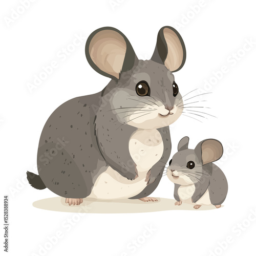 A Mother Chinchilla With Her Kid 2D flat vector illustration, isolated on a white background.