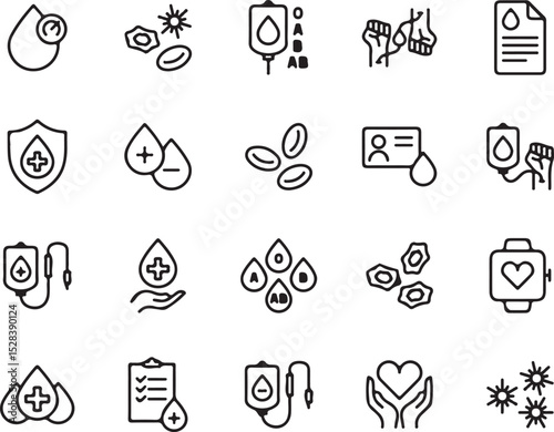 blood, donation, medical, healthcare, vector, icon, illustration, set, blood type, transfusion, drip, health, care, clinic, hospital, save life, medicine, drop, help, donor, awareness, design, graphic