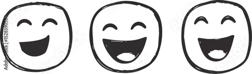 Hand-drawn laughing emoji icons vector illustration set Happiness joy laughter emotion positive vibes funny cartoon doodle sketch drawing isolated on white background for social media messages
