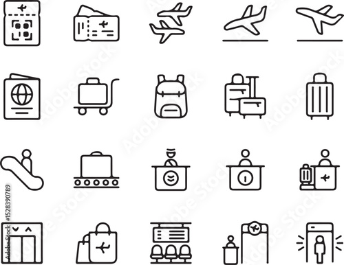 airport, travel, vacation, airline, airplane, flight, luggage, baggage, passport, boarding pass, ticket, check in, arrivals, departures, escalator, conveyor belt, airport counter, information, securit