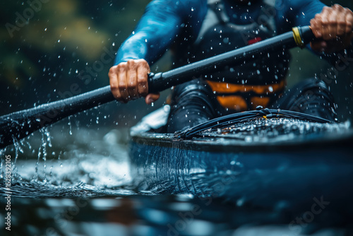 thrilling close-up of kayaker navigating wild waters on an adrenaline-filled outdoor adventure