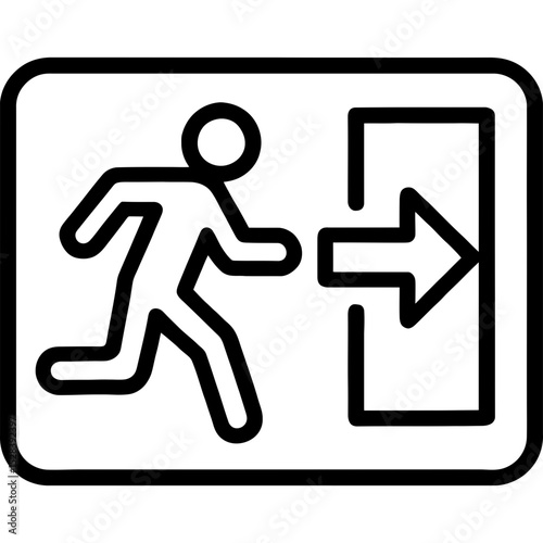 Minimal outline icon of exit sign with arrow and door