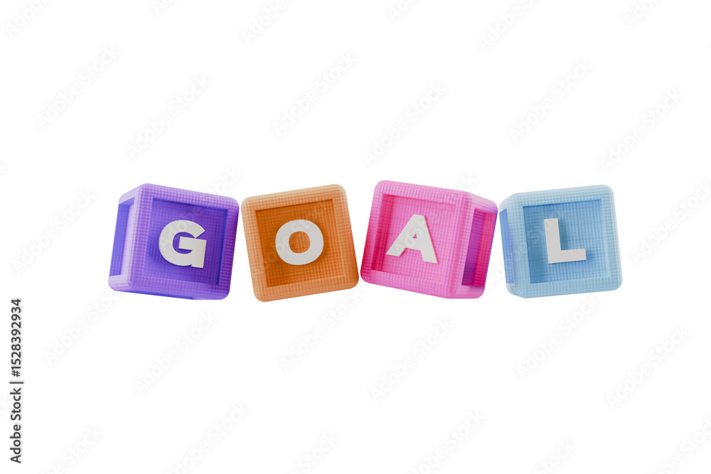 colourful 3d building block cubes spelling the word goal, transparent background colourful 3d building block cubes spelling the word goal, transparent background