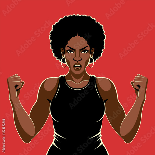 Black Woman Symbolizing Strength and Unity. Vector Illustration