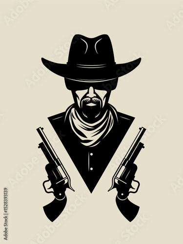 Cowboy in hat with revolvers. Vector Illustration