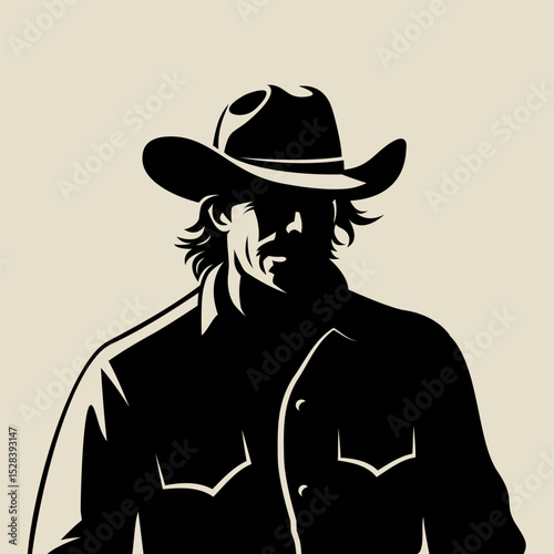 Man in cowboy hat. Vector Illustration