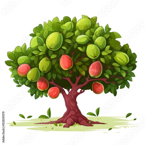 Detailed guava tree illustration on transparent background for design projects