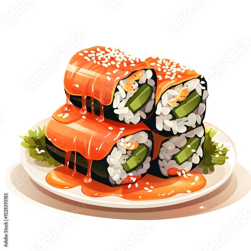 Exquisite Gunkan Maki Sushi Rolls Wrapped with Nori and Topped with Fresh Ingredients