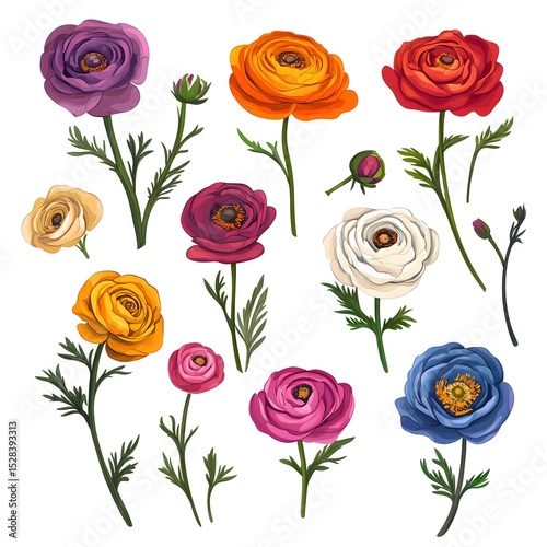 Colorful Hand Drawn Floral Elements Collection for Design Projects
