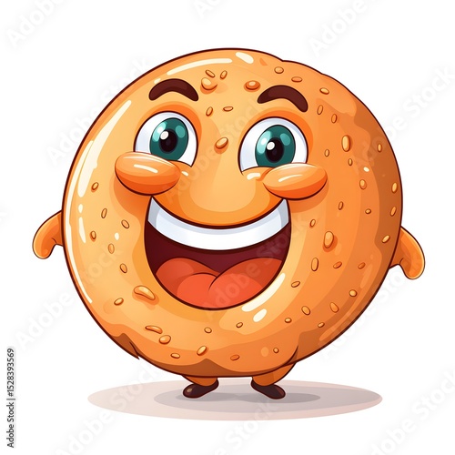 Joyful Bagel with Expressive Eyes and Smile Stock Photo