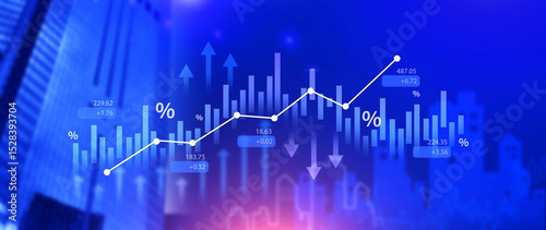 Stock market business and exchange financial growth graph. Business chart data graph diagram, business trading graph investment growth, global trend arrow up and down.