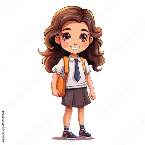 Professional Vector Illustration of a Little Student Girl in School Uniform