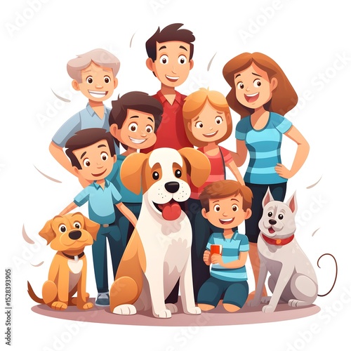 Cheerful Family Members and Pets Illustration for Home Decor and Lifestyle Blogs