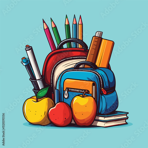 Colorful Cartoon Vector Illustration of School Supplies for Educational Projects