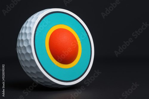 Golf Ball Cross Section: A detailed cutaway view of a golf ball revealing its layered interior structure—a core, mantle, and cover.