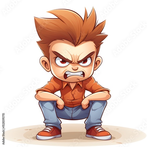 Professional Illustration of a Boy Displaying an Angry Expression - An Emotion Concept for Design Projects