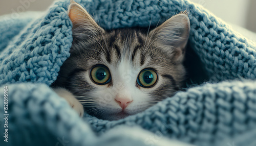 A cat is hiding under a blanket