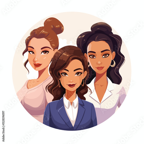 Professional Three Businesswomen with Elegant Bun Hairstyles and Short Hair in Office Setting