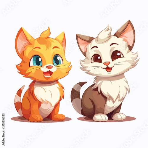 Cute Two Cats Playing Mascots Characters Vector Illustration for Marketing Materials