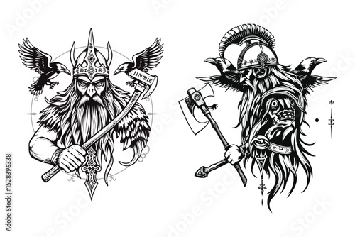 Ancient norse viking warrior tattoo design silhouette isolated on white background