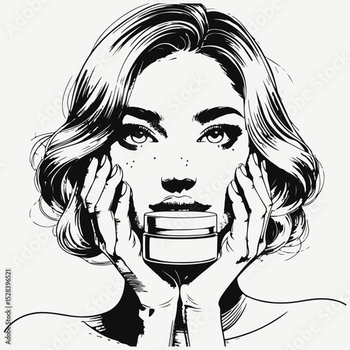 woman with face cream sketch illustration