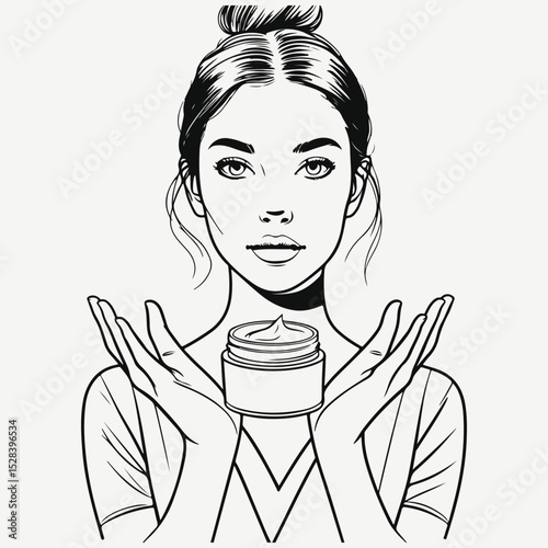 woman with face cream sketch illustration