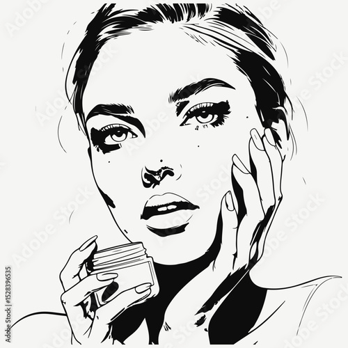 woman with face cream sketch illustration