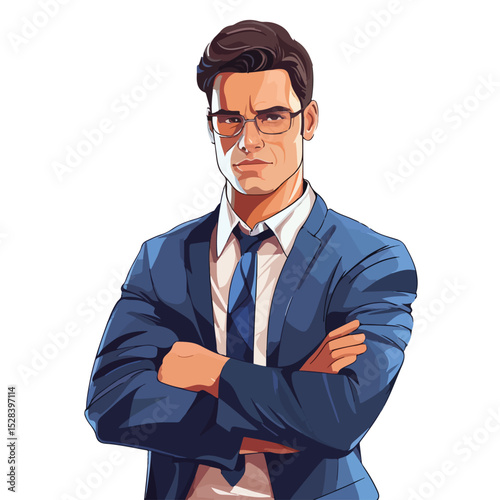 Confident Young Businessman with Folded Arms in Professional Suit Standing