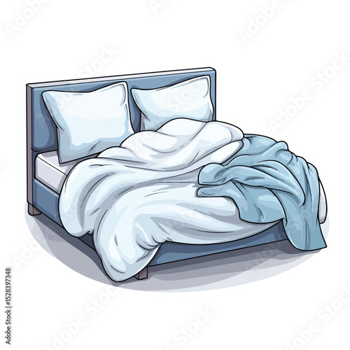 Luxurious Bed with Pillows Vector Illustration - A Comfortable Bedroom Element Design for Graphic Projects
