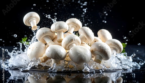 Fresh Mushrooms Water Splash.