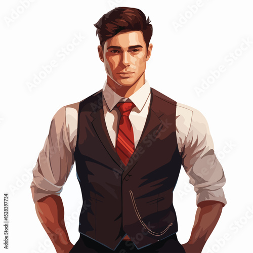 Professional Businessman Dressed in Vest and Tie - Stock Vector Illustration