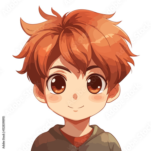Professional illustration of a cute little boy anime with different facial expressions for various graphic design projects